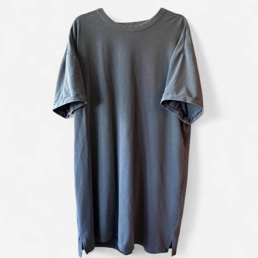Minimalist Cotton blend heather grey T shirt dress w/ back cut out midi Sz XL